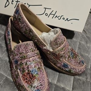 Betsey Johnson Pink Multicolor Crystal Loafers